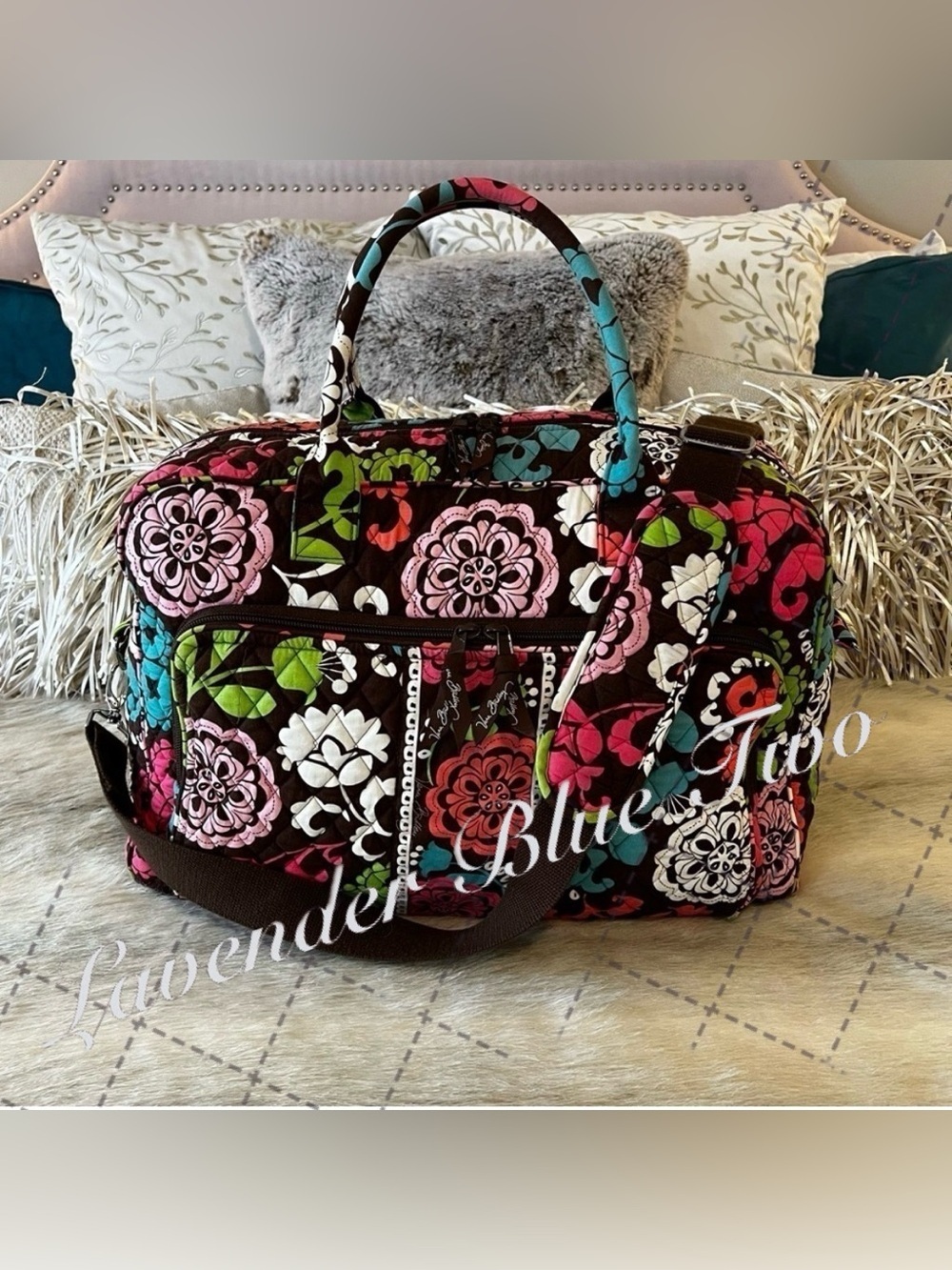 VERA BRADLEY Lola Weekender Trolly Sleeve Travel Bag Carry On Brown Orange 2012